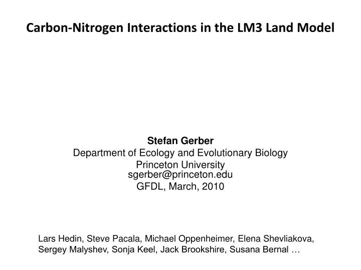 carbon nitrogen interactions in the lm3 land model