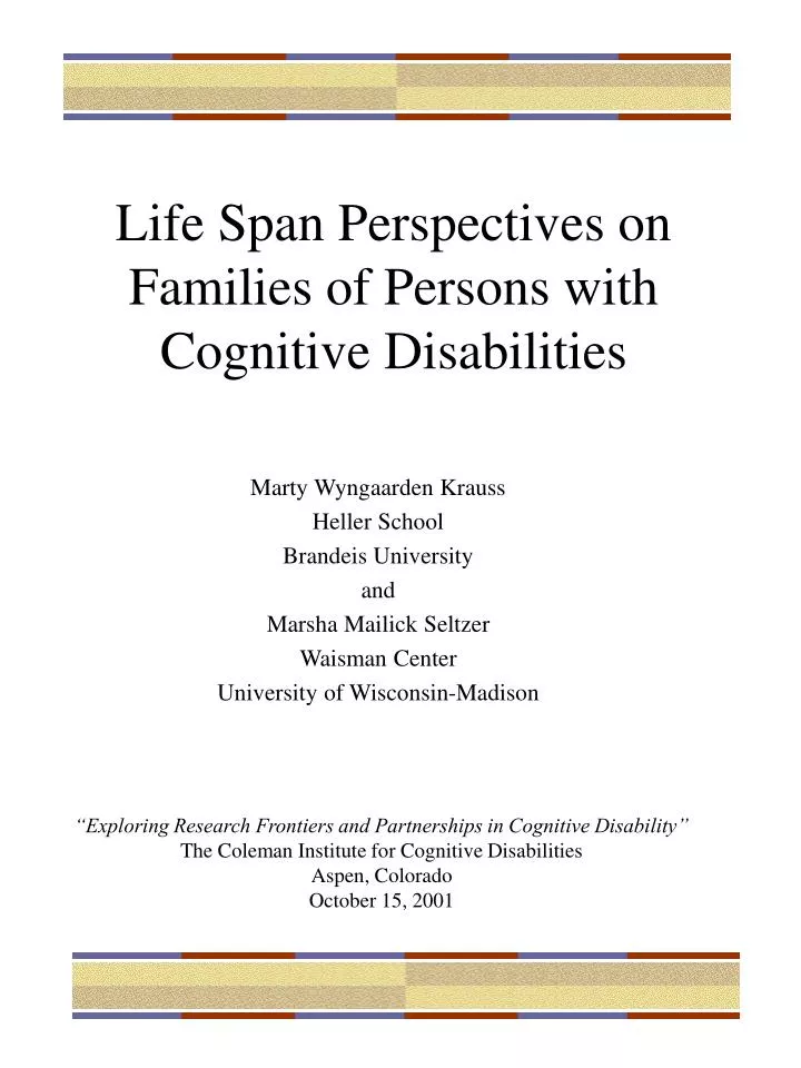 life span perspectives on families of persons with cognitive disabilities