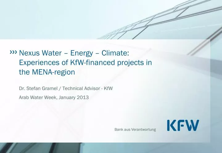 dr stefan gramel technical advisor kfw arab water week january 2013