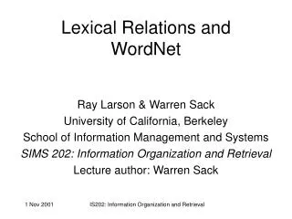 Lexical Relations and WordNet