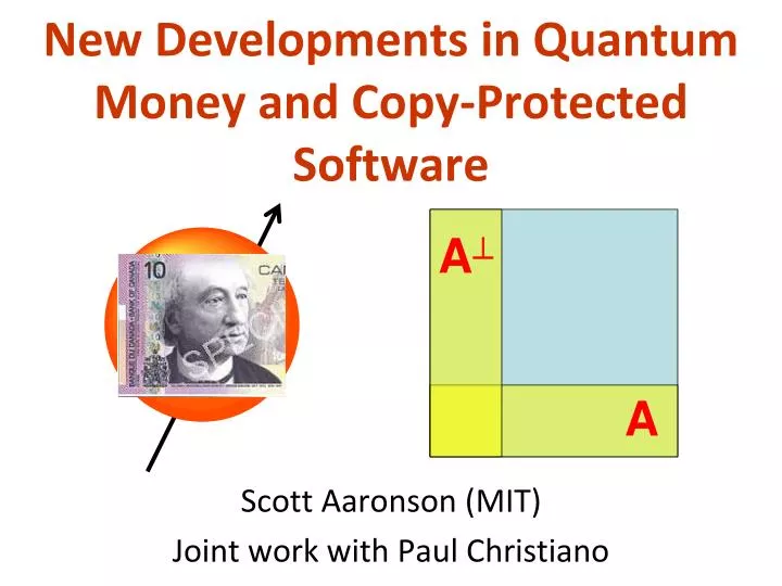 new developments in quantum money and copy protected software