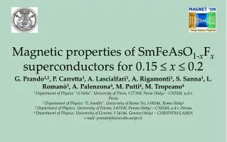 Magnetic properties of SmFeAsO 1- x F x superconductors for 0.15 ? x ? 0.2