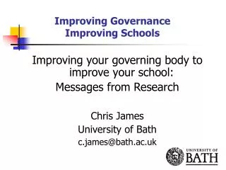 Improving Governance Improving Schools