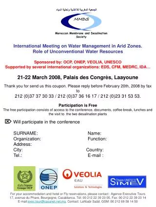 International Meeting on Water Management in Arid Zones. Role of Unconventional Water Resources