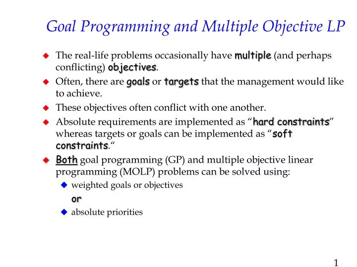 goal programming and multiple objective lp