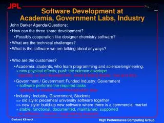 Software Development at Academia, Government Labs, Industry