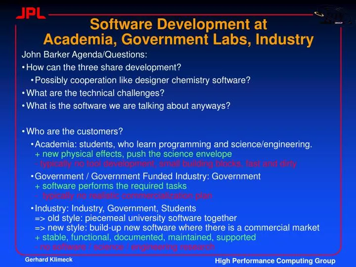 software development at academia government labs industry
