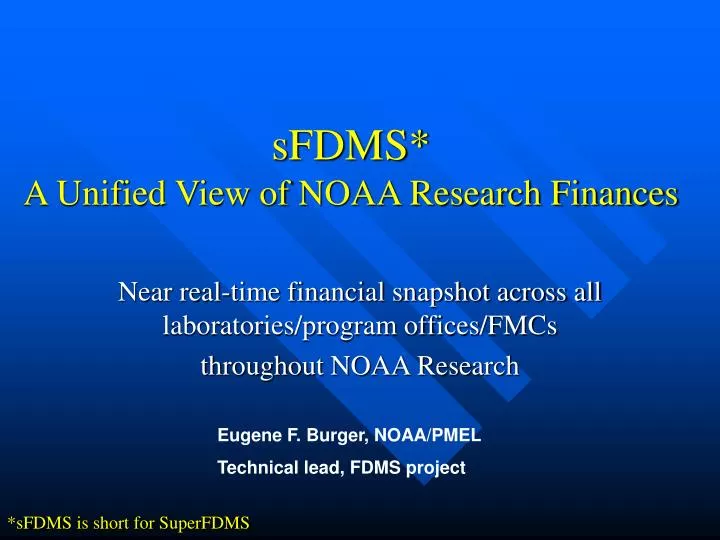 sfdms a unified view of noaa research finances