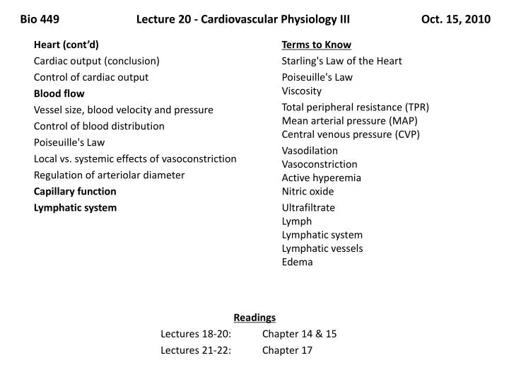 bio 449 lecture 20 cardiovascular physiology iii oct 15 2010