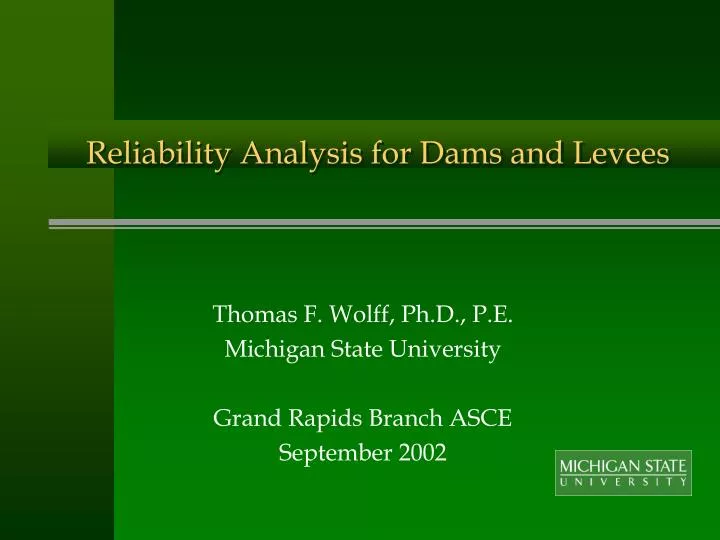 reliability analysis for dams and levees