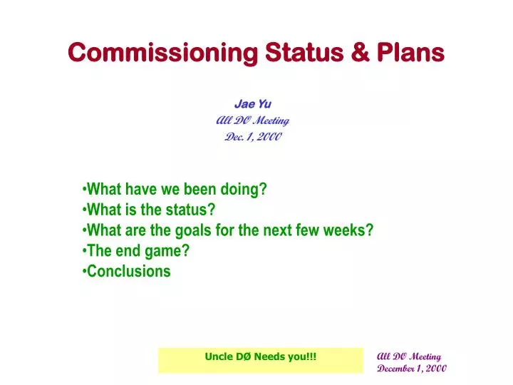 commissioning status plans
