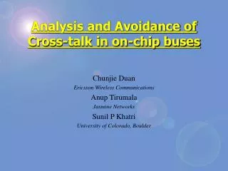 Analysis and Avoidance of Cross-talk in on-chip buses