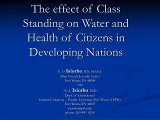 The effect of Class Standing on Water and Health of Citizens in Developing Nations