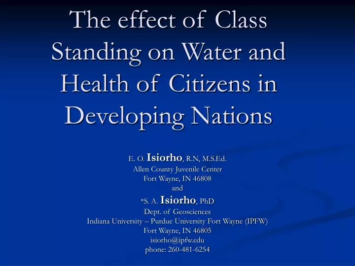the effect of class standing on water and health of citizens in developing nations