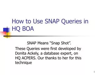 How to Use SNAP Queries in HQ BOA