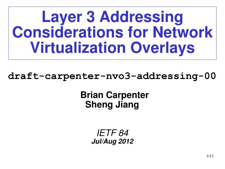 layer 3 addressing considerations for network virtualization overlays