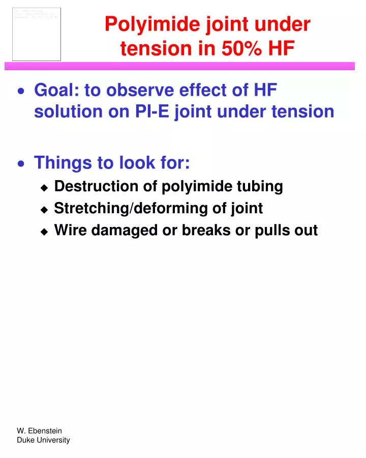 polyimide joint under tension in 50 hf