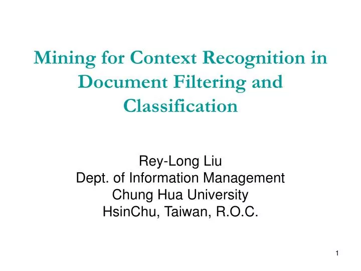 mining for context recognition in document filtering and classification