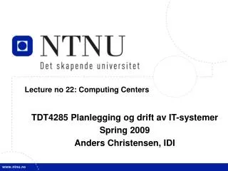 Lecture no 22: Computing Centers