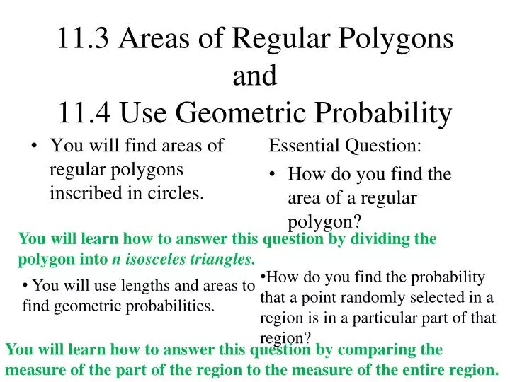 11 3 areas of regular polygons and 11 4 use geometric probability