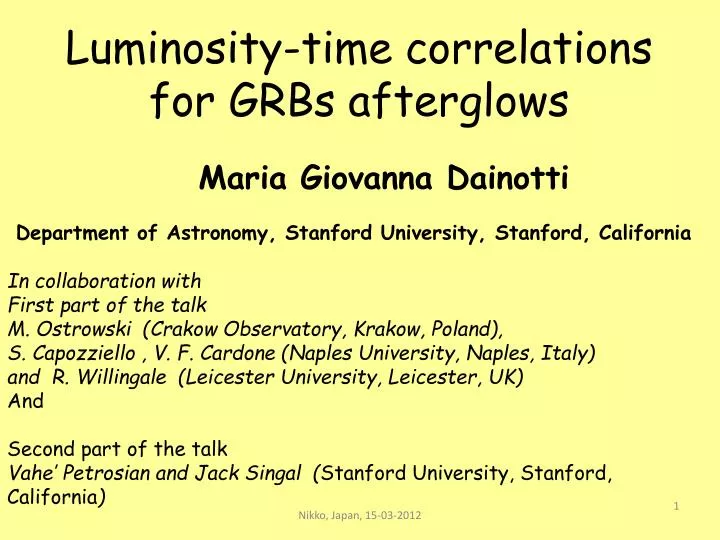 luminosity time correlations for grbs afterglows