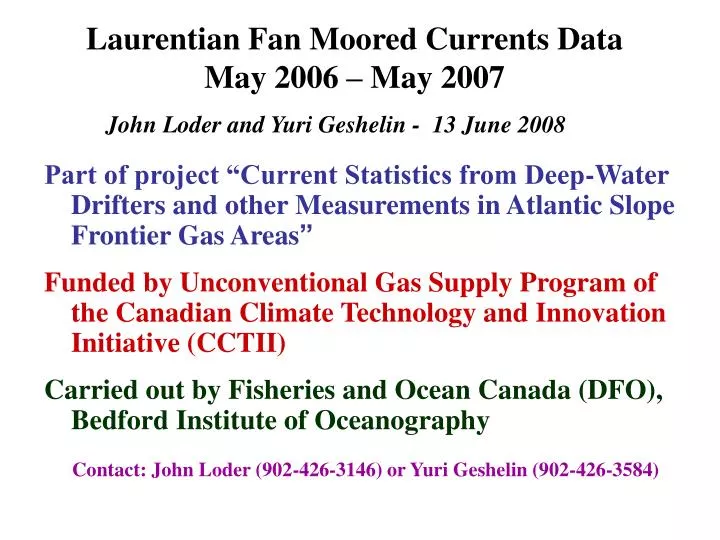 laurentian fan moored currents data may 2006 may 2007