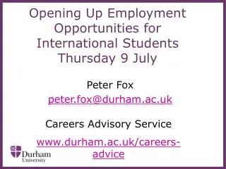 Opening Up Employment Opportunities for International Students Thursday 9 July