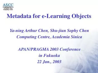 Metadata for e-Learning Objects