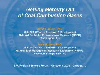 Getting Mercury Out of Coal Combustion Gases