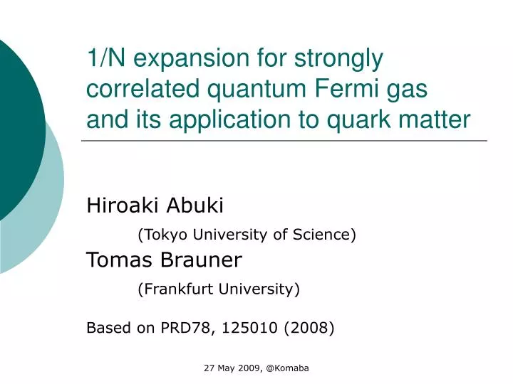 1 n expansion for strongly correlated quantum fermi gas and its application to quark matter