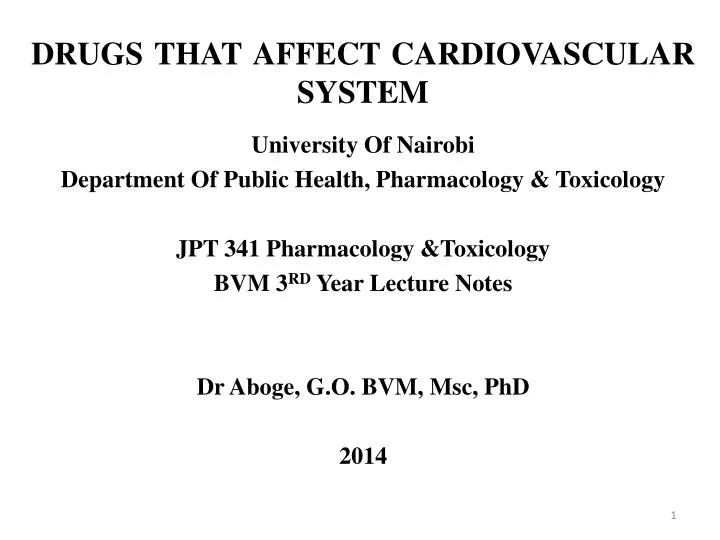 drugs that affect cardiovascular system