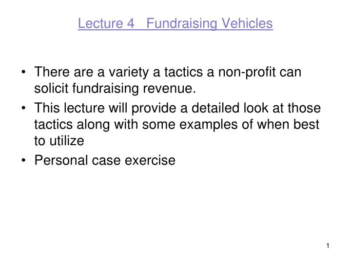 lecture 4 fundraising vehicles