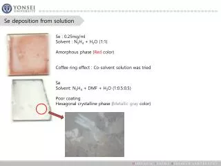 Se : 0.25mg/ml Solvent : N 2 H 4 + H 2 O (1:1) Amorphous phase ( Red color)