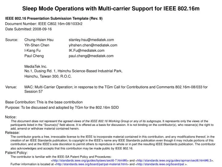 sleep mode operations with multi carrier support for ieee 802 16m