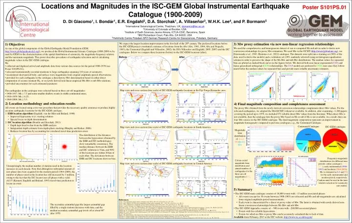 locations and magnitudes in the isc gem global instrumental earthquake catalogue 1900 2009