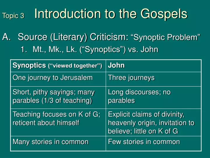 topic 3 introduction to the gospels