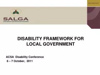 DISABILITY FRAMEWORK FOR LOCAL GOVERNMENT