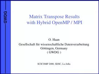Matrix Transpose Results with Hybrid OpenMP / MPI