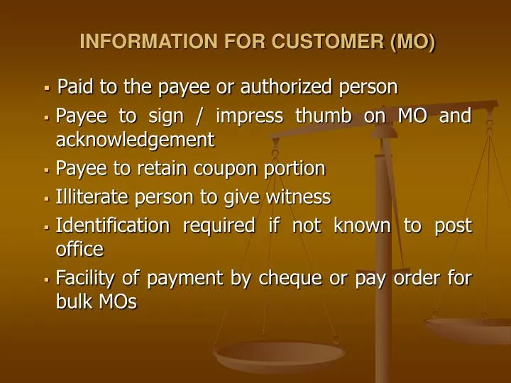 information for customer mo