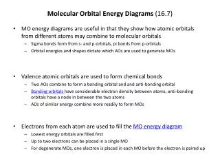Molecular Orbital Energy Diagrams (16.7)