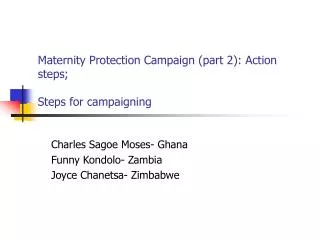 Maternity Protection Campaign (part 2): Action steps; Steps for campaigning