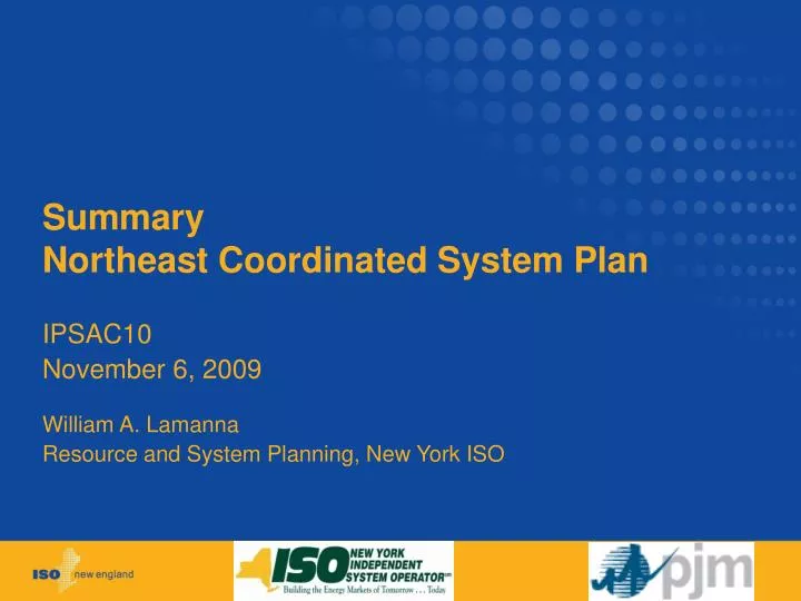 summary northeast coordinated system plan