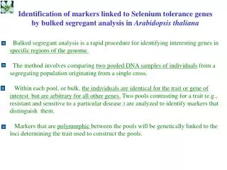 Identification of markers linked to Selenium tolerance genes