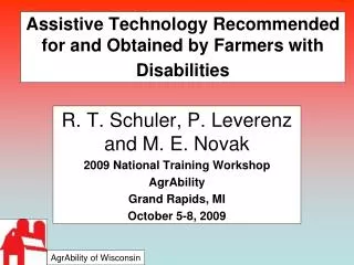 Assistive Technology Recommended for and Obtained by Farmers with Disabilities