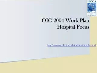 OIG 2004 Work Plan Hospital Focus