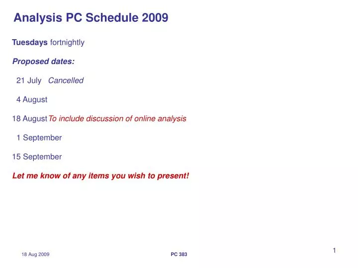 analysis pc schedule 2009
