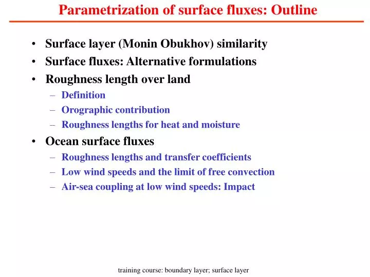 parametrization of surface fluxes outline