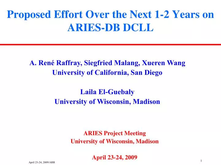 proposed effort over the next 1 2 years on aries db dcll