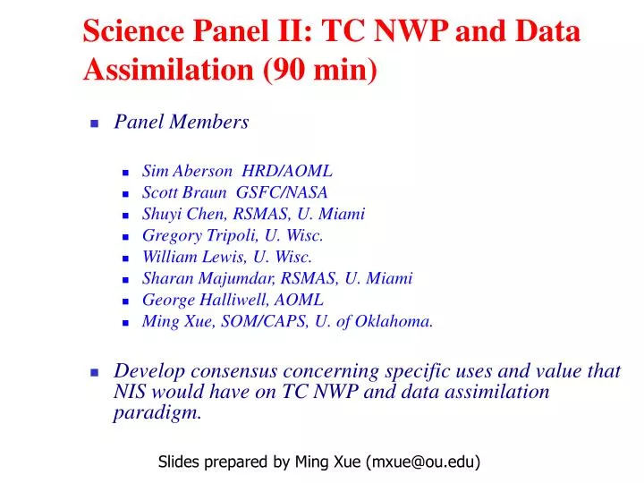 science panel ii tc nwp and data assimilation 90 min