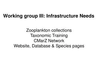 Working group III: Infrastructure Needs